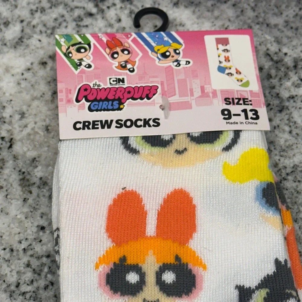 Cartoon Network Powerpuff Girls Unisex 9-13 Crew Socks White Character Print Y2K